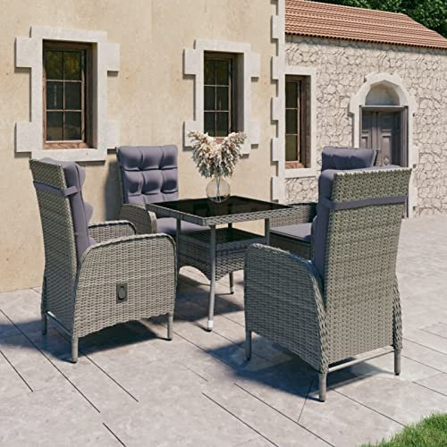 SECOLI Rattan Gartenmöbel Set 4 Stühle mit Tisch Sitzgruppe Garten Essgruppe 4 Personen Sitzgarnitur Gartentisch mit Stühlen Set Gartenstuhl Rattansessel Gartensessel-Grau-5-tlg