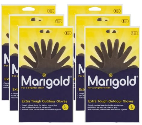 BBliss 6 X Gardening Rubber Gloves Extra Tough & Non-Slip Grip for Outdoor Cleaning | Roll-top Cuffs Cotton-lined & Double Layered | Large Black