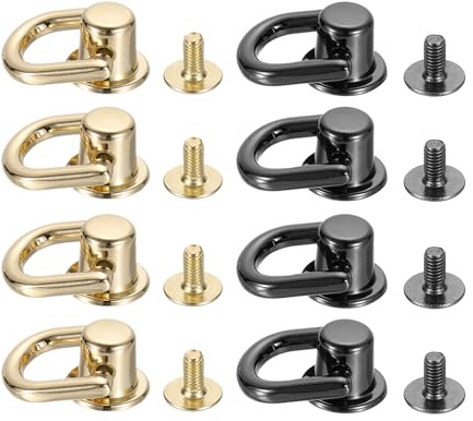 QUARKZMAN 8 Stück Kugelkopf Knopfnieten mit D Ring Ledernieten Stiftschrauben Schraubnieten für DIY Lederhandwerk Taschengurt, Goldfarben, Metallisch Schwarz