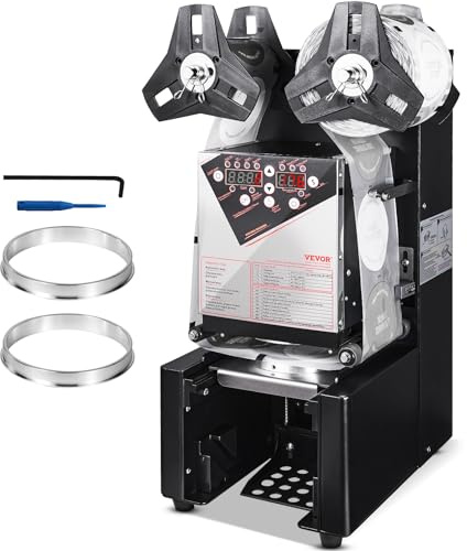 VEVOR Machine à sceller tasses entièrement automatique, 500-650 tasses/h, scelleuse électrique à thé Boba 190 mm haut 90/95 mm panneau LCD de commande numérique pour thé au lait à bulles, café, noir