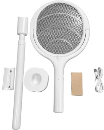 JUCHRZEY Raqueta matamoscas con Cabezal Giratorio, matamoscas Recargable 5/6 en 1, matamoscas eléctrico con Varilla telescópica para Mosquitos, Moscas y Avispas
