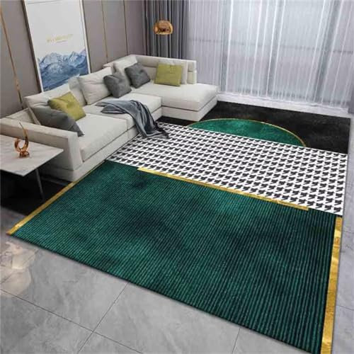 RUGMRZ Kinderzimmer Teppich Teppich Bett Liniendekoration Grüner Sofateppich Schlafzimmerteppich Waschbar und schmutzabweisend Flickenteppich Waschbar 120X170CM