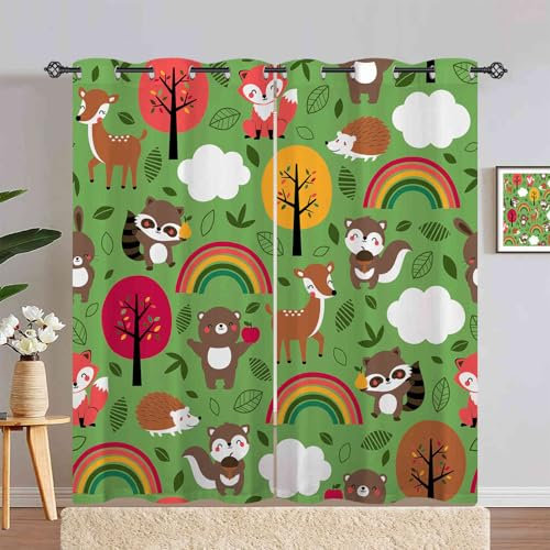 ANHOPE Dschungel Wald Safari Tier Verdunklungsvorhänge mit Ösen Blickdichte Gardinen Blackout Curtain Thermo Vorhänge Kinder Jungen Mädchen Schlafzimmer Wohnzimmer Vorhang 2er Set H 210 x B 132 cm