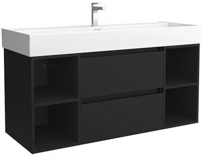 Salgar Mueble de Baño Bequia 120cm + Coqueta 2 Huecos Centrado + Lavabo cerámica | Negro Mate |120x45x66