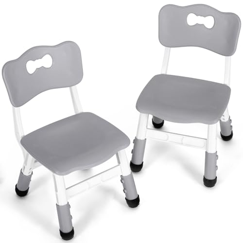 2PCS Kinderstuhl Plastik,Packung mit 2 Stühlen,Kinder Schreibtischstuhl Höhenverstellbar,Kinderstühle mit Rückenlehne bis 100KG, Kinder Stuhl ab 2 Jahr, für Kinderzimmer Schule Kindertagespflege,Grau