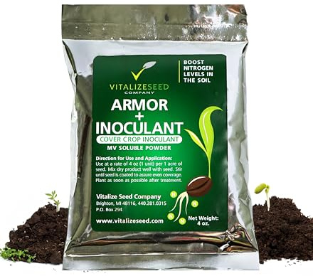 Vitalize Seed Co. Seed Armor+ All-Natural Seed Inoculant Powder | Humic-Based Formula for Enhanced Germination, Root Development & N-Fixation | Ideal for Legumes & Cover Crops | Compatible w/All Seed