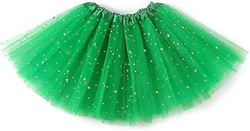 MUNDDY® - Tutu Elastico Tul 3 Capas 28 CM de Longitud para niña Bebe Distintas Colores con Estrella Falda Disfraz Ballet (FR/ES, Edad, Talla única, Verde Oscuro con Estrellas)