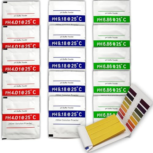 MykoNex 15x Kalibrierpulver + PH Streifen | pH-Meter 4.00 | 6.86 | 9.18, Kalibrierung für genaue Ergebnisse, 5 Sets mit jeweils 3 Lösungen