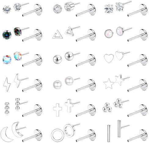 JeweBella 18 Pares 20G Piercing Nariz Acero Quirurgico Hipoalergenicos Plata/Oro Piercing Oreja Tragus Labret Labio Medusa Conch Cartílago Pendientes Piercing 6/8MM