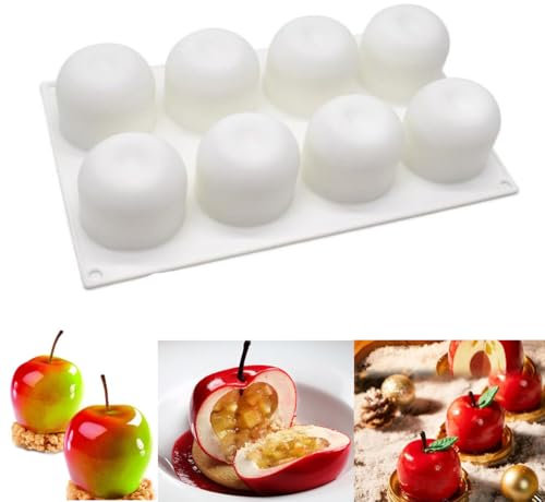 Umberdom 8-Cavity Silicone Pine Cone Mould Apple Mould, 3D Silicone Cake Mould for Baking Cupcake Pastry Dessert Mousse (1, Apple)