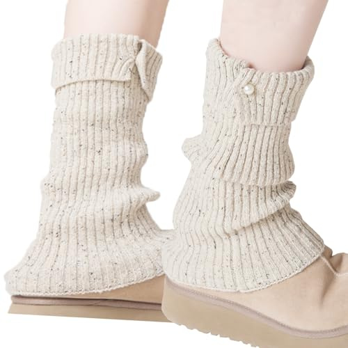 JINGTOPS Guetre Femme Leg Warmers Y2k,Tricot Jambiere Femme Hiver Guetres Femme Laine,GuêTres Femme Bottes Chaussettes Femme Paillettes,Automne Hiver Chaussettes Mode Montantes Femme (1, Kaki)