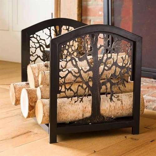 JKAVPPT Firewood Log Holder，Outdoor Firewood Racks Firewood Rack Holder with Tree Pattern - Small Heavy Duty Log Storage Rack Outdoor Indoor, for Camping Tool Shed Garage Patio