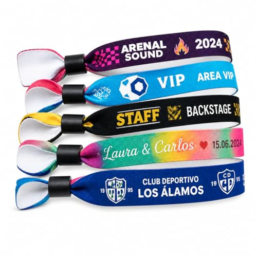 PAX Textil - Pulseras Personalizadas de Tela para Eventos, Festivales, Fiestas, Identificación VIP – Fabricación Española – Diseño 100% personalizado – Ajustables y Resistentes - De 25 a 10.000 uds