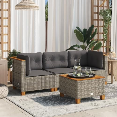 Xichuzi Gartensofa mit Kissen 3-Sitzer Grau Poly Rattan, Gartenlounge, Garden Sofa, Balkonmöbel, Gartenmöbel, Loungemöbel - 365918