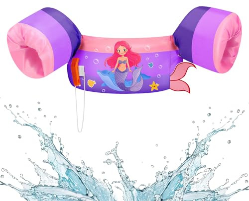 HeySplash Manguitos de Natación para Niños, Chaleco Flotante para Aprender a Nadar Piscina Flotadores con Brazaletes, Doble Hebilla de Segura Ajustable para Niños | Se adapta a 22-30-40-50-60-66 libras, chaqueta de natación para charco para niños, flotador de piscina con brazo de ala de