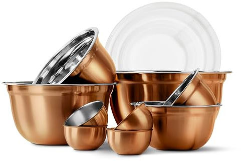 COOK WITH COLOR 18 Piece Mixing Bowls Set with Airtight Lids, Stainless Steel Bowl Organizers, Food Storage Containers, Meal Prep, Nesting Salad Bowls For Cooking, Baking, Kitchen Use, Copper