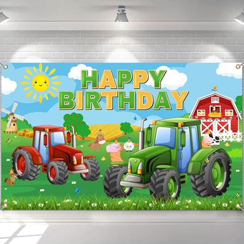 Avezano Bauernhof-Geburtstags-Hintergrund Banner für Kinder, grünes Gras, Bauernhof-Traktor, Geburtstagsparty-Banner, Dekorationen, Bauernhof-Themen-Hintergrund, Banner, Partyzubehör, 180 x 100 cm