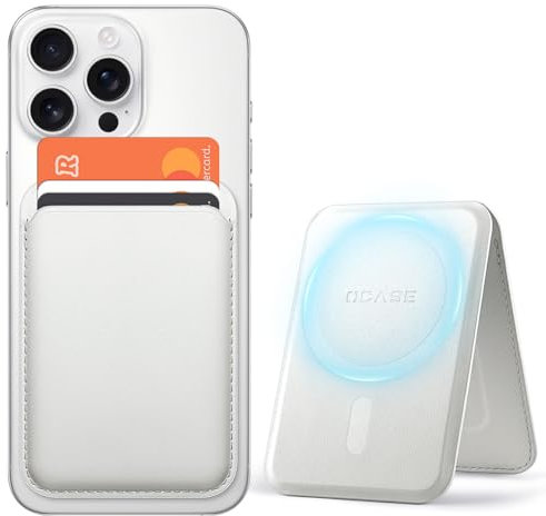 OCASE für MagSafe Wallet, Magnetische Geldbörse mit verstellbarem Ständer, 3 Kartenhalter, Magnetisches Wallet für iPhone 16/15/14/13/12 Serie, Ultra Slim, Nicht für iPhone mini Premium-Leder, Weiß