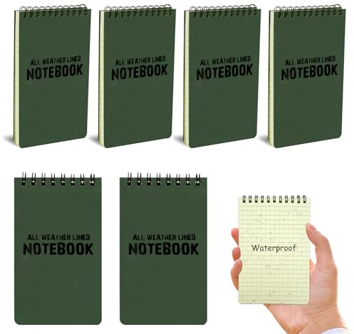 RETON 6 Stück Wasserdichte Notizblock, 3 x 5 Zoll Pocket Notizbuch, Allwetter-Notizblöcke mit Top-Spirale, Taktische Steno Blöcken mit Raster für Aktivitäten im Freien Aufnahmen