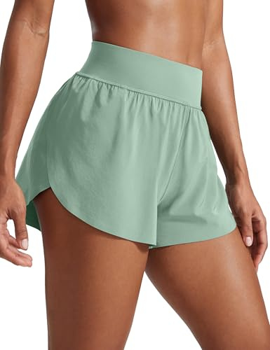 CRZ YOGA Pantalones Correr Cintura Alta Abertura 7cm | Forro Malla, Bajo Delfín, Costura Elevada, Secado Rápido, Ligero, para Mujer