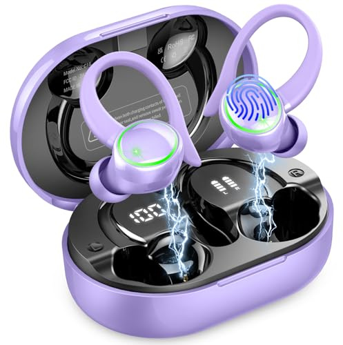 Wireless Earbud Bluetooth 5.4 Headphones Sports with Earhooks, Earphones Wireless Bluetooth ENC Noise Cancelling, 50H Playtime, IP7 Waterproof Ear buds In Ear for Sport/Running/Gym, Dual LED Display