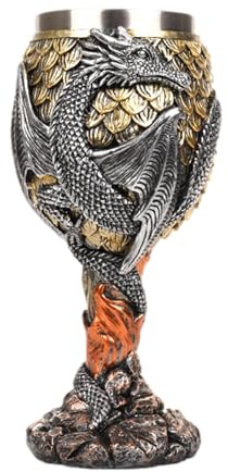 Dragon Coplet - Calice médiéval en acier inoxydable | Verre à vin décoratif avec motif dragon | Verre sûr et pour un usage quotidien, les fêtes et les événements à thème
