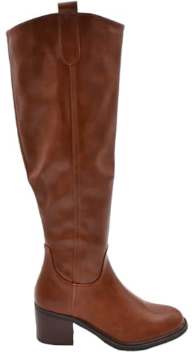 Stivali Donna Alto in Pelle Cuoio Morbido Gomma Alta Antiscivolo Tacco 4,5 cm Moda al Ginocchio Comodo Biker (38 EU)