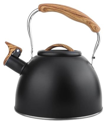 Dkh337 Bouilloire sifflante en acier inoxydable de qualité alimentaire avec poignée pliable pour toutes les cuisinières Noir 21 x 21 x 18 cm