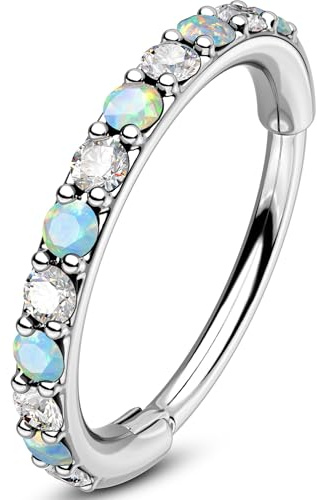 OUFER 20G Clicker Nasenpiercing Chirurgenstahl 316L Nasenring Transparente Violett/Schwarz CZ und Opal Helix Piercing Nose Hoop Knorpel Ohrpiercing für Frauen 6/7/8 mm