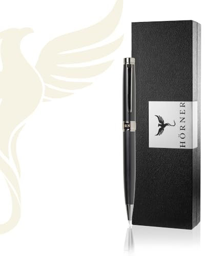 Hörner Excelsior – Kugelschreiber hochwertig mit Gravur | Personalisierter Stift Geschenk für Männer & Frauen | Graviert | Schwarz | Blau schreibend I Personalisierte Geschenke