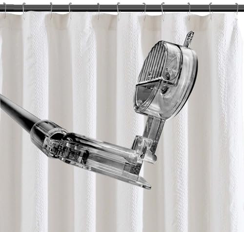 Asta per doccia regolabile con rotazione a 180°, asta per tenda per bagno e camera da letto, estensibile 110 cm x 200 cm, design bianco e nero, include 2 supporti, facile installazione ed elegante loo