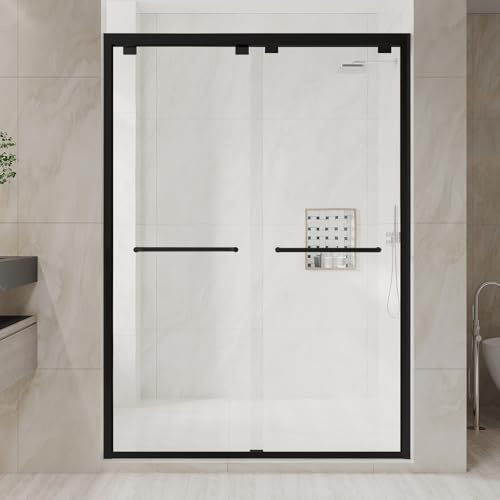 Dimaris Shower Door Double Sliding 56-60 in. W x 76 in. H Semi-Frameless Bypasss Bathroom Glass Shower Sliding Doors,1/4 inch Clear Tempered Glass Door for Walk-in Shower, Nano Coating, Matte Black