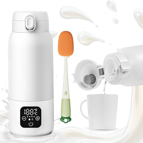 Calienta Biberones Portátil, Calentador Biberones Portatil, Calienta Agua Y Leche 500ml Carga Rápida Ideal Para Coche, Viajes, Noche Función Pasteurización, Cepillo De Limpieza Incluido Rápida USB-C