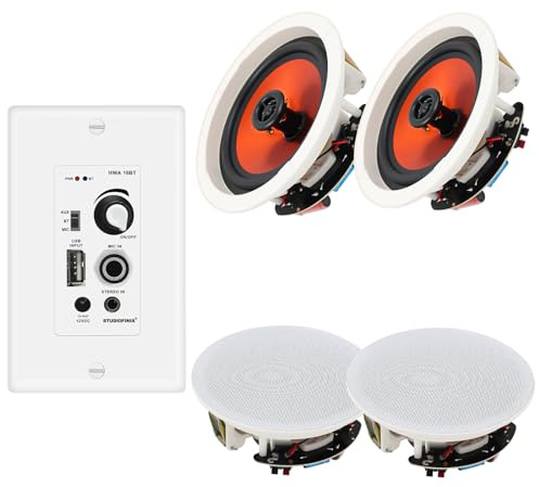 STUDIOFINIX 6.5 Inch Bluetooth Ceiling Speakers,600W 2-Way System with Wall Amplifier,for Home Theater, Living Room,Office,Kichten,Study Room,Basement,Covered Patio and Flush Mount (4 Speakers)