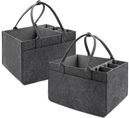 Ostyel Filztasche Einkaufstasche - Filztasche Groß Filztaschen shopper Faltbar und Robust filzkorb,Flaschentasche,Kaminholztasche,Kleiderkorb,Spielzeugtasche(2 Stück/Dunkelgrau)