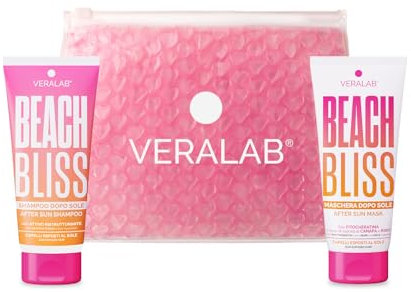 Veralab Kit Beach Bliss, Shampoo Doposole Protettivo + Maschera Doposole Nutriente e Districante + Pochette