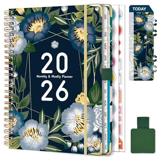 Gumiho Wochenkalender 2026, Spiralbindung – A5-Planer (Januar – Dezember 2026), Schülerkalender mit Stiftschlaufe, Lesezeichen & Planaufkleber (Grün - 19)