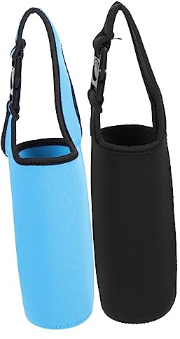 GOOHOCHY 2 pièces Housse de Bouteille Eau Néoprène Lot de Noir de Transport Portable avec Bandoulière pour Randonnée et Camping Compatible avec Bouteilles Inoxydable et Plastique