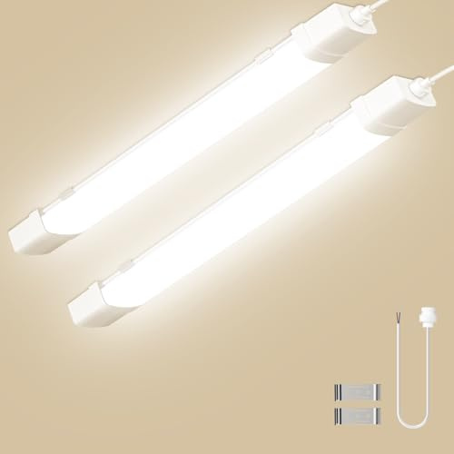 Sararoom 115CM LED Feuchtraumleuchte Werkstattlampe 40W 4000LM LED Röhre Kellerleuchte, 3000K IP65 Wasserdicht Wannenleuchte Deckenlampe mit Bewegungsmelder für Büro Garage Balkon Flur Treppe Wand,2er