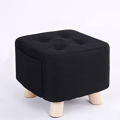 Modern Linen Footstool with Anti-Slip Pads, Upholstered Small Footrest Stool for Living Room & Bedroom, Stylish Accent Furniture with 4 Wooden Legs, Comfortable Ottoman