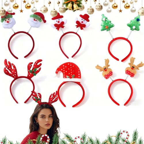 WHZHSTAR Haarreif Weihnachten 6er Set, lustige weihnachts haarreif erwachsene mit 6 Designs, inkl. Rentier & Santa – Idealer Weihnachts Kopfschmuck für Party & Familie