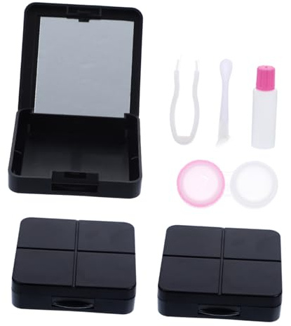 ROMISBABA Portable Contact Lens Case Kit 3 Sets with Mirror and Storage Box for Travel and Daily Use Black Compact Lens Holder