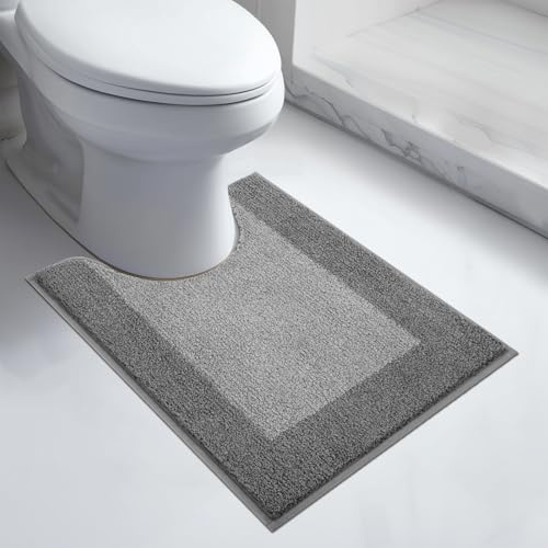 anllugs Bathroom Rugs U-Shaped 20 x 24, Non-Slip Extra Soft Absorbent Bath Rugs, Machine Washable Quick Dry Bath Mats for Toilet Base, Grey & Dark Grey