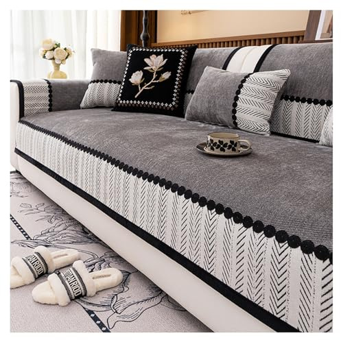 Sofa Überzug Weiche Chenille Waschbar: Sofabezug Hund Katze Sofaschoner Anti Rutsch Vintage Couch Überzug für U Form/L Form Sektionssofa für 1/2/3/4 Sitzer Sofa(Grau,90 * 160cm)