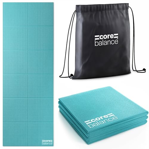 Core Balance Foldable Travel Yoga Mat | 6mm PVC Foam, Non-Slip, Lightweight & Compact, Foldable Design, Drawstring Carry Bag, Ideal for Travel & Yoga, 173cm x 61cm
