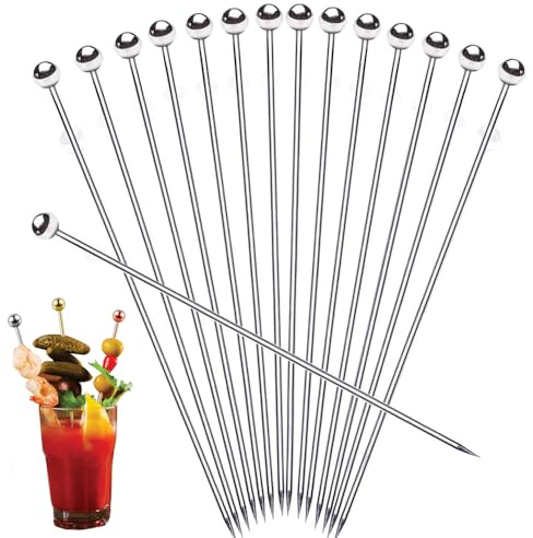 12 Pack Silver Bloody Mary Skewers 8 inch Long, Reusable Cocktail Picks Stainless Steel Metal Drink Skewers Sticks for Bloody Mary Brandied, Bloody Mary Bar Supplies