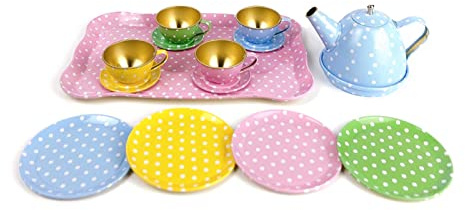 Pocoiau Juego De Té De La Tarde De Metal Simulado para Niños Recuerdo De Fiesta para Niñas Pequeñas Juguetes Educativos Portátiles Juego De Té para Niños