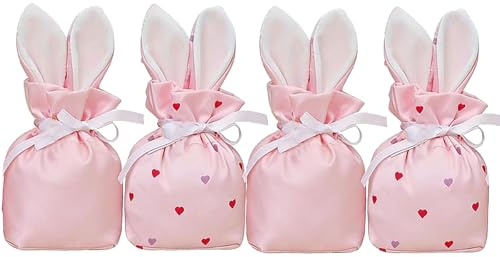 YIEUR 4 stycken påsksäck tyg presentpåse hare, rosa påskhare påskpåse för fyllning påskkorg presentförpackningar med kaninöron för sötsaker påsk dekorationer (rosa)