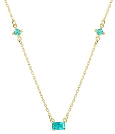 RDSGYZ Collier Halskette 585 Weißgold, Collier Kette Damen Weißgold 45CM mit Smaragd 0.5ct Halskette 45CM für Hochzeit