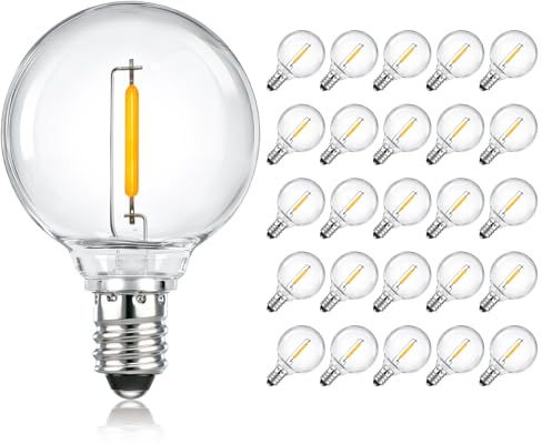 SCNNC 25 PCS Ampoule LED G40 E12 1W 230V Blanc Chaud 2700K, IP54 Étanche Ampoule E12 Ronde Equivalent à 7W Incandescente, Ampoule G40 LED Exterieur Plastique pour Guirlande Exterieure